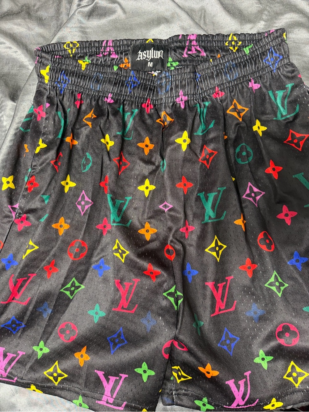 Asylum Multicolor Satin Mesh Shorts Medium